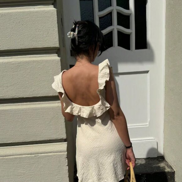 Apricot Casual Women's Sexy Ruffle Backless Mini Dress, Vacation Style - Picture 2 of 4